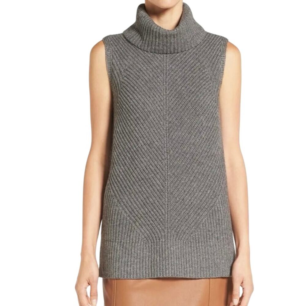 Boss Hugo Boss Fala Gray Luxe Wool Blend Sleeveless Turtleneck Sweater XS (est)